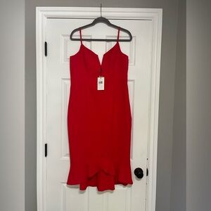 Bardot Fire Red Fully Lined Trumpet Mermaid Cocktail Dress Flutter Hem US 12/XL